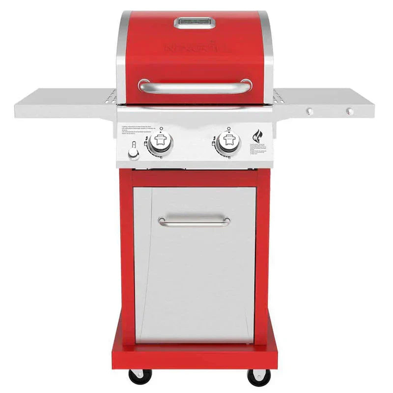 2-Burner Propane Gas Grill, Red Stainless Steel, 28,000 BTUs, Compact Design