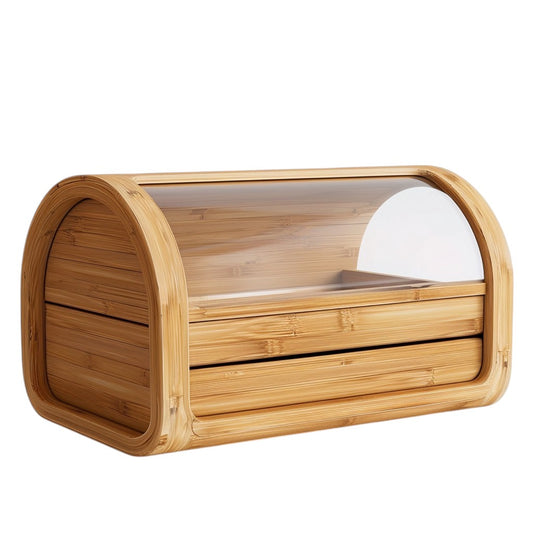 Kovanis Eco-Friendly Bamboo Bread Box - Large Double Layer Kitchen Food Storage Bin with Acrylic Window