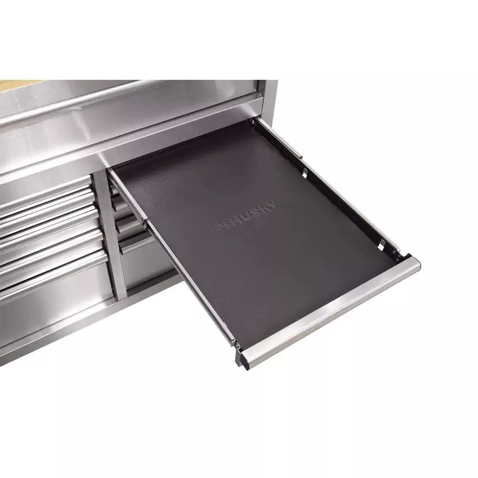 72 in 18-Drawer 24 in. D Mobile Workbench with Solid Wood Top Stainless Steel