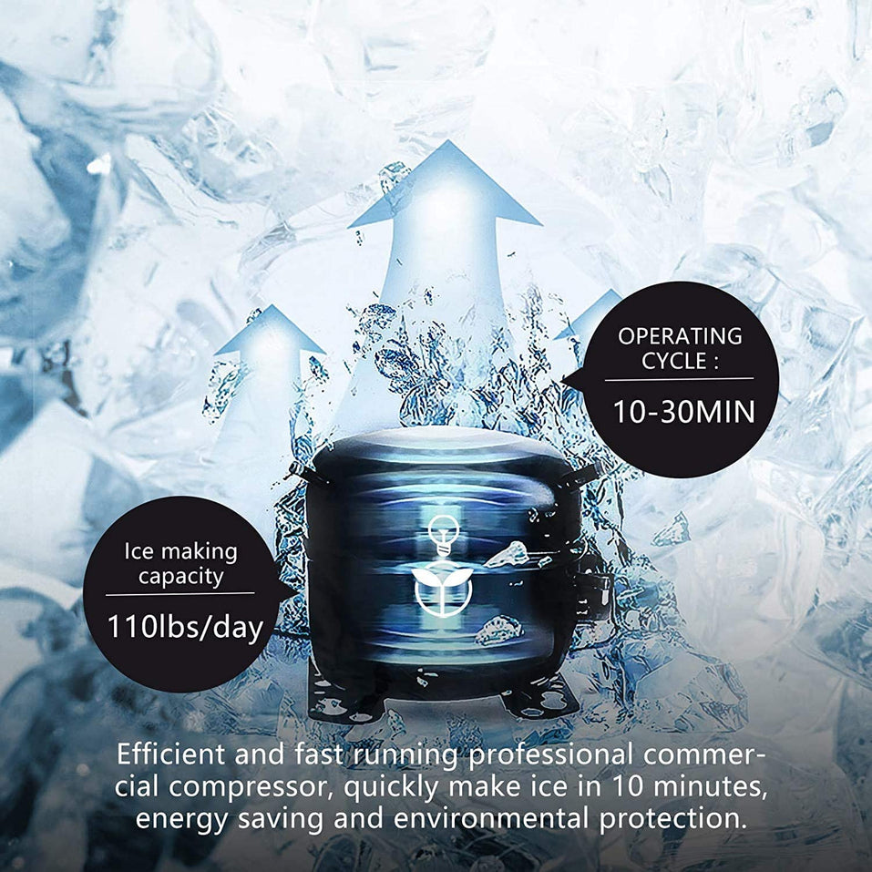 YUTGMasst Commercial Ice – 110LBS/24H Stainless Steel Free-Standing Ice Machine Maker Air Cooling Ice