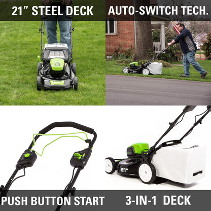 80V Cordless 21 Self-Propelled Brushless Lawn Mower | Greenworks
