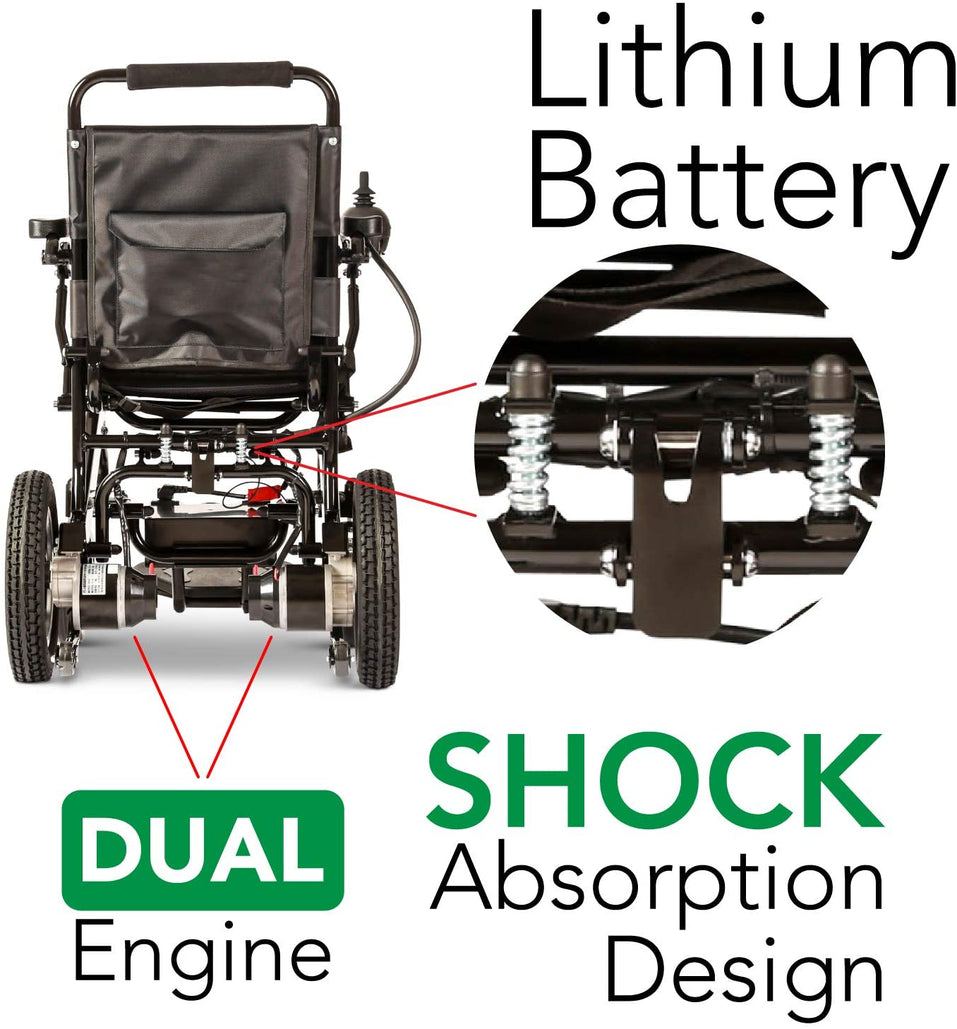 2020 New Folding Ultra Lightweight Electric Power Wheelchair, Silla de Ruedas Electrica, FDA Approved and Air Travel Allowed, Heavy Duty, Mobility Motorized, Portable Power (17.5′′ Seat Width)